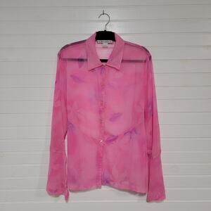 Venessa Plus Size 1X Button Up Shirt Wide Flare Sleeve Dreamy Fairy Floral Top